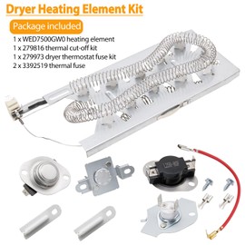 Dryer Heating Element Kit by SupHomie - Compatible with Whirlpool WED7500GW0 WED7500GC0 WED75HEFW1 WED8127LC0 WED8127LC1 WED8127LW1 WED8300SE2 WED8300SW2 WED8500DC4 WED8500DW4 WED85HEFW1 WED8540FW2