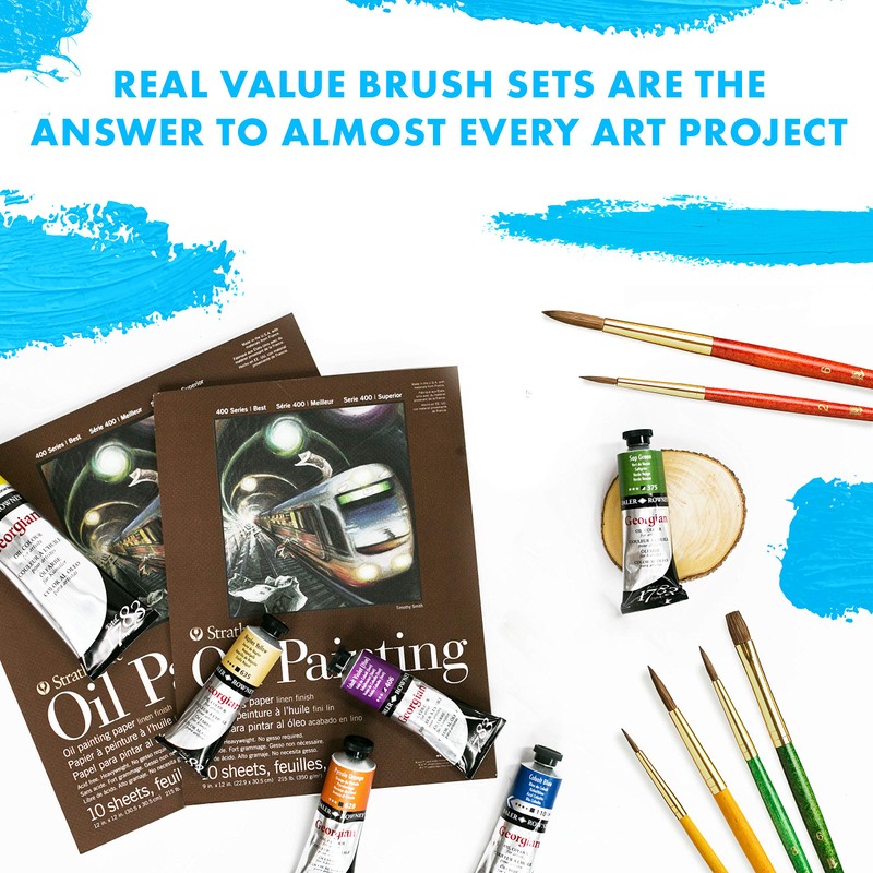 Real Value Brush Set Synthetic Gold Taklon-Rnd 1,6,12,Liner 2,Ang 1/2,Wash