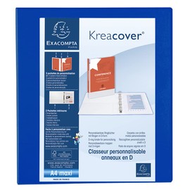 Exacompta - ref. 51843BE - 1 customizable rigid opaque binder with 3 pockets - 4 D-rings of 40 mm - Spine 64 mm - External dimensions: 32 x 28.5 cm - Format to file A4 Maxi - Colour: blue