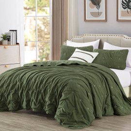 Chezmoi Collection Corduroy Queen Quilt Set Olive Green, 3-Piece Luxury Soft Cross Stitch Polyester Corduory Lightweight Bedspread, 1 Quilt 90 in x 94 in and 2 Pillow Shams 20 in x 26 in