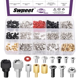 Swpeet 450pcs Computer Screws Motherboard Standoffs Screws Assortment Kit, PC Computer Screws Kit Set for Motherboard, Hard Drive HDD Hard Drive PC Fan Power Supply DIY PC