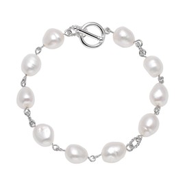 Freshwater Cultured Baroque Pearls Beaded Wire Linked Bracelet Toggle Clasp, 19 CM