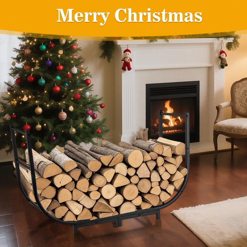 facka 40 Inch Firewood Rack Outdoor with Cover, Metal Wood