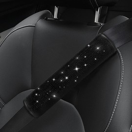 surpassme 2PC Bling Car Seatbelt Covers, Rhinstone Car Seat Belt Covers/Pads with Crystal for Releasing Shoulder/Neck Pressure Car Accessorizes for Car, SUV, Truck(Black)