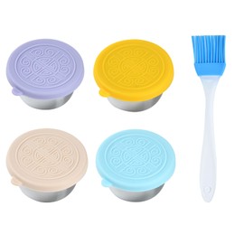 QWEIDHI Stainless steel sauce bottle with brush - leak-proof 4x1.6oz Outdoor barbecue oil brush bottle with silicone lid and brush Portable dipping sauce container Children's snack portioning box