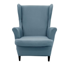 NILUOH Wingback Chair Cover 2-Piece Soft Stretch Wing Chair Slipcover Solid Color Armchair Sofa Couch Cover Furniture Protector with Elastic Bottom for Living Room Bedroom (Gray-Blue)