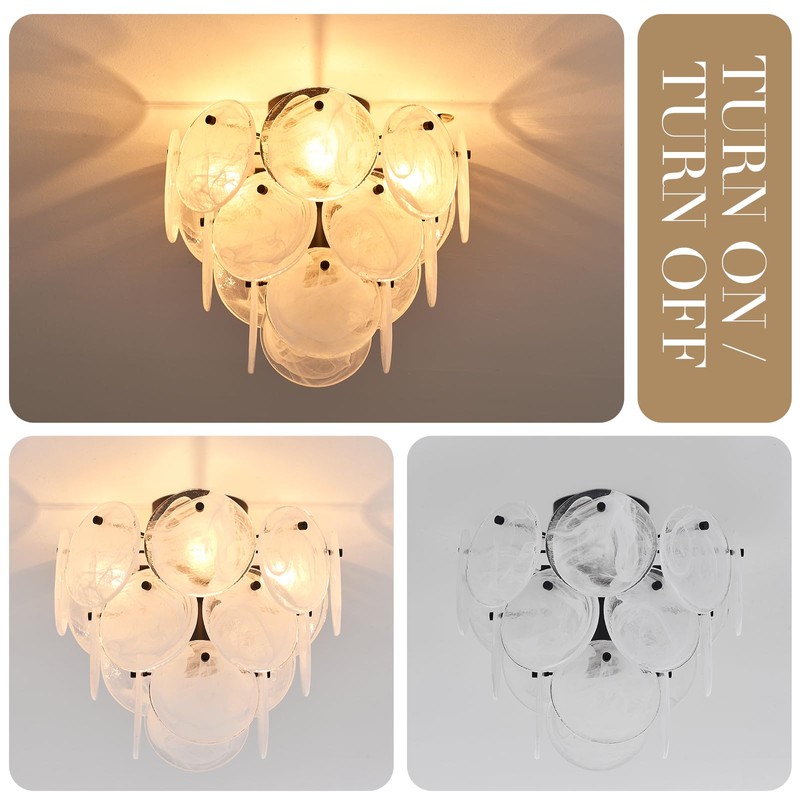 VANZARLA Modern Flush Mount Glass Ceiling Light, Black Hallway Lights