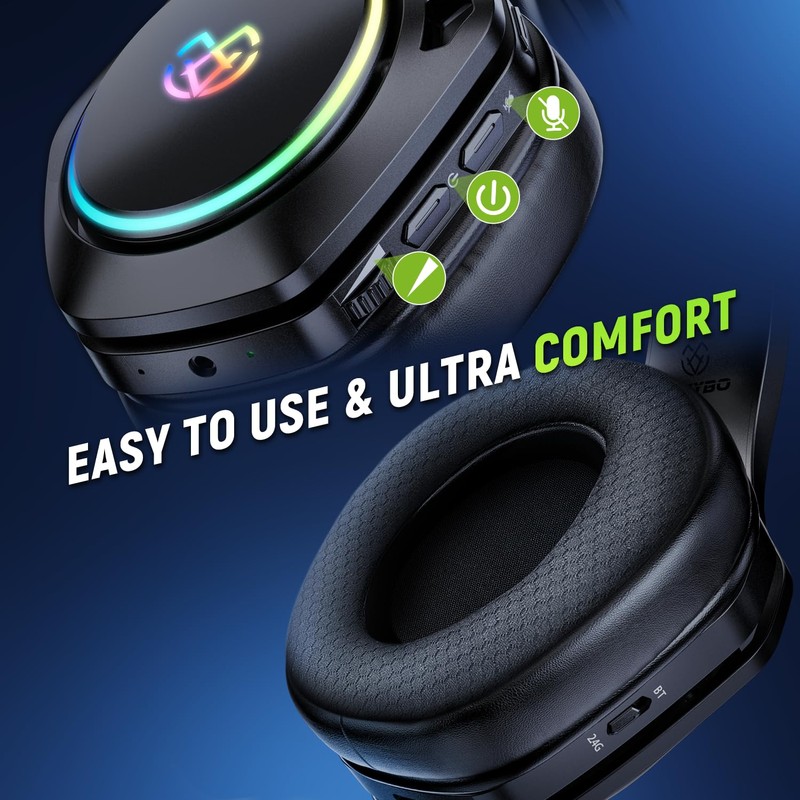 Tatybo wireless gaming Headset with mic, black