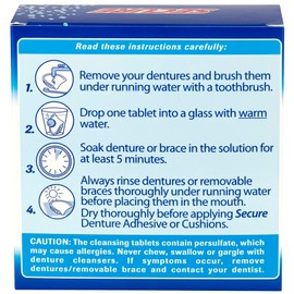 Secure Anti-Plaque Cleansing Tablets PH Formula Removes Odors, Stains, Bacteria, Germs - Deeply Clean Dentures, Partials, Nightguards, Retainers in 5 Minutes - Zinc Free - 32 Tablets (1 Pack)