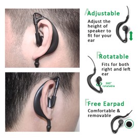 SUNDELY® Earpiece Headset for Yaesu Vertex Standard Radio VX-6 VX-7R VX-120 X-D1 FT-250R FT-270R VXA-710 SR40 Walkie Talkie 3.5mm 1-pin (4 pole) with PTT Microphone G-shape Ear Clip Hook Hanger