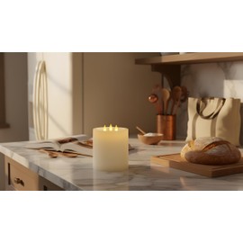 CozierGlow 3-Wick Flameless Pillar Candle with Remote Timer, 3D Moving Flame Real Wax Led Candles (Ivory with 3 Wick, 6.5in)