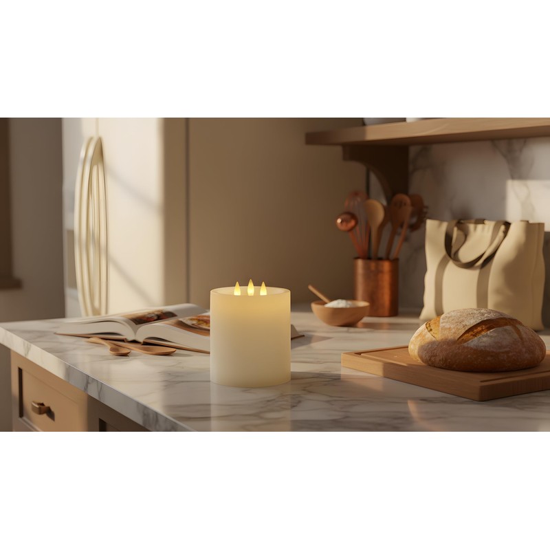 CozierGlow 3-Wick Flameless Pillar Candle with Remote Timer, 3D Moving