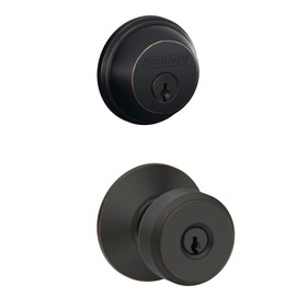 Schlage FB50 N V BWE 716 Single Cylinder Deadbolt and Keyed Entry Bowery Knob, Aged Bronze