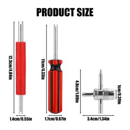 3pcs Tire Valve Stem Tool, 4 in 1 Double and Single Head Valve Core Remover Wrench Tool Metal Rubber Valve Removal Tool Multi Function Tire Valve Stem Installer Tool