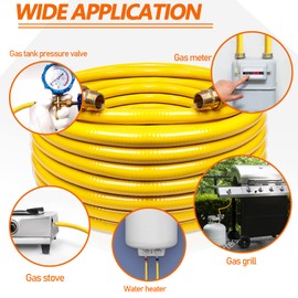 Grehitk 33ft 3/4'' Flexible Gas Line, CSST Corrugated Stainless Steel Tubing Pipe Kit, Gas Line Propane Pipe Conversion Kit Grill Hose with 2 Male Adapter Fittings (33ft 3/4'')