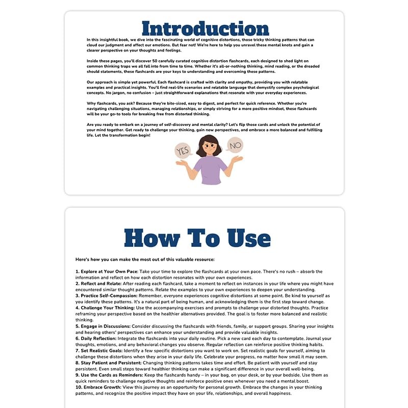 Cognitive Distortion Flashcards, 50 Cards for Mental Health and Thought