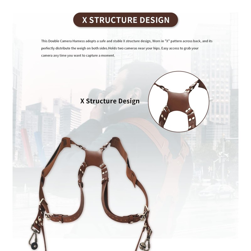 Gugxiom Double Camera Strap,Camera Shoulder Strap for Two Cameras,Adjustable Leather
