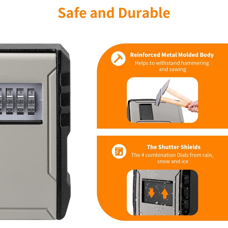 UPGRADE Extra Large Capacity Key Lock Box, Weatherproof Wall Mount