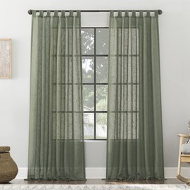 Archaeo Burlap Weave Linen Blend Tab Top Curtain, 50" x 84", Moss Green