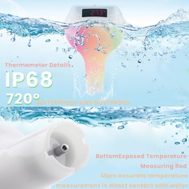 Pool Funkthermometer & Funk Empfänger,IPX8 Wasserdichtigkeit badethermometer, Poolthermometer Schwimmend mit RGB Farbwechsel LED poolbeleuchtung,Schwimmbadthermometer für Pool, Whirlpool und Aquarium