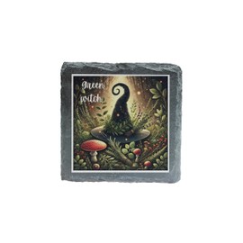 Green Witch Slate Coaster – Mystical Herb and Nature Design (slco-kf25-greenwitchkvd)