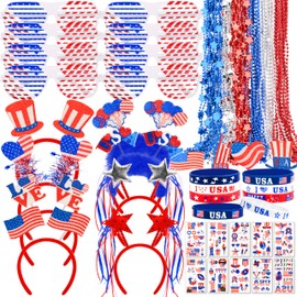 Paquete de 72 accesorios patrióticos del 4 de julio, incluyendo anteojos, collares, diademas, pulseras, tatuajes para decoraciones de fiesta del 4 de julio, día de la independencia, día de los Caídos