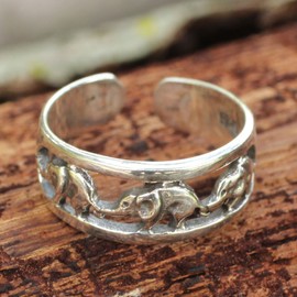NOVICA.925 Sterling Silver Animal Themed Adjustable Toe Ring 'Elephant Walk', One Size