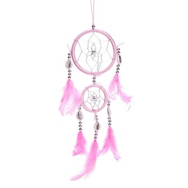 THY COLLECTIBLES 12" Traditional Pink Dream Catcher with Feathers Wall or Car Hanging Ornament 2 Circles