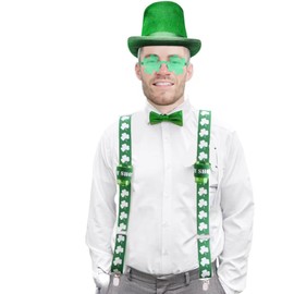 Wonder Collection St-Patricks Day Accessories - Suspenders with shot glasses & Green Shamrock Glasses Pack: Saint Patrick Party Favors Costume (Extra Large)