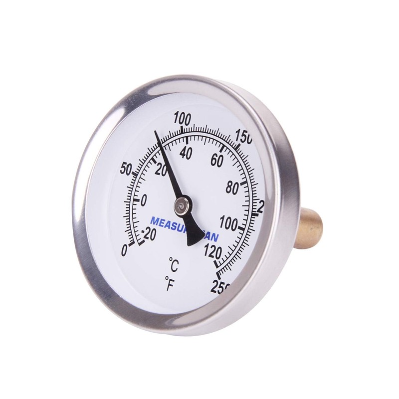 MEASUREMAN Hot Water Bi-Metal Thermometer, 2-1/2" Dial, 1-3/4" Lead-Free Brass