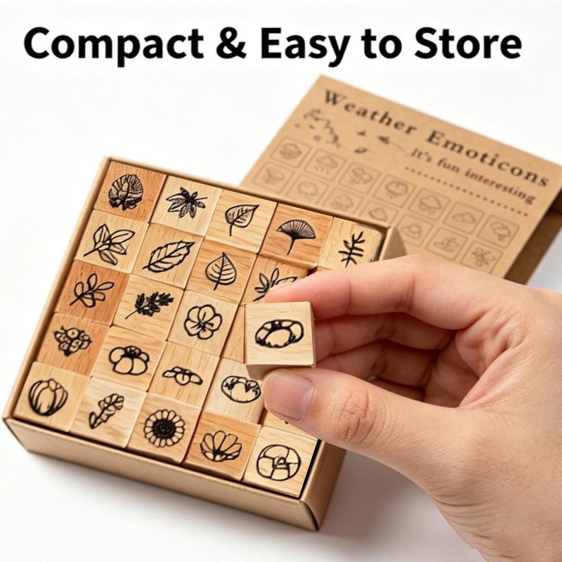 25 Pcs Mini Wooden Rubber Stamps for Journaling, Flower Set