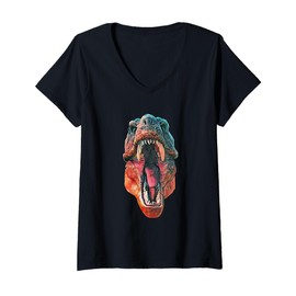 Womens Tyrannosaurus Rex Skull Motif Dinosaur prehistoric Predator V-Neck T-Shirt