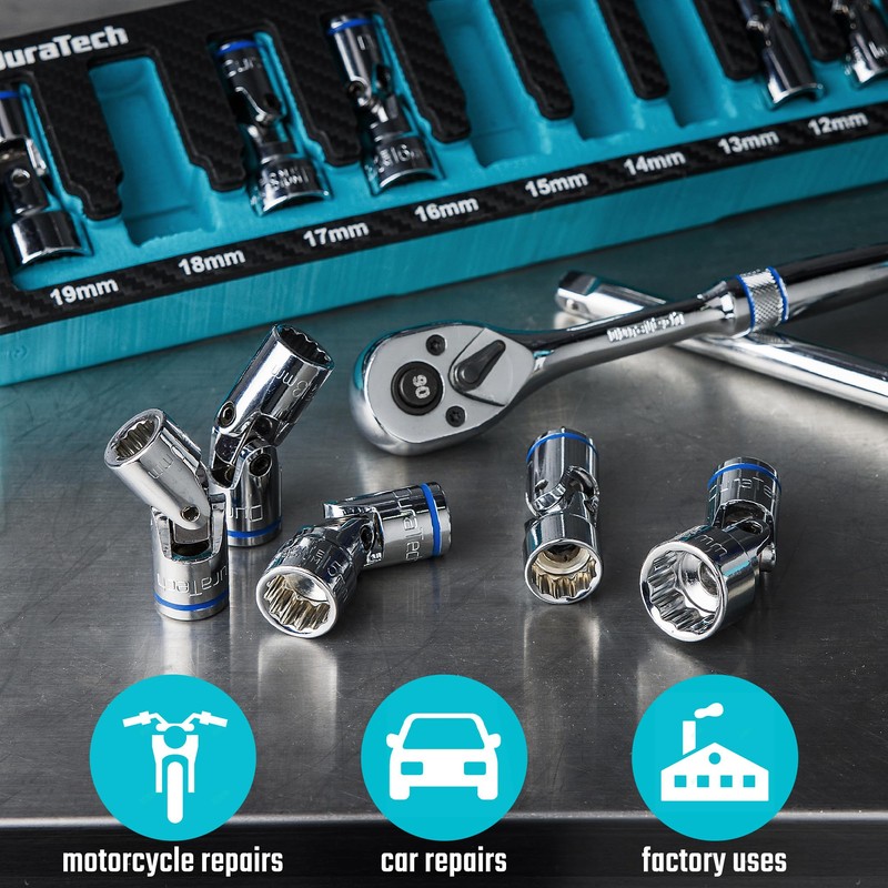 DURATECH 3/8" Drive Universal Joint Socket Set, Swivel Socket Set,