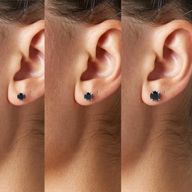 Black Cubic Zirconia Studs Earrings Set, 3 Pairs Sterling Silver Earrings Studs 3MM 4MM 5MM