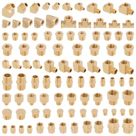 KOOTANS 96PCS Brass Pipe Fittings Assortment Kit - NPT Adapter, Reducer Bushing, Hex Nipple, Coupling, Head Plug, 45 & 90 Degree Barstock Street Elbow, Tee Fittings Kit