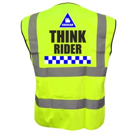 RIDERCAM THINK RIDER Hi Viz Vis Vest Cycle Bike Reflective Waistcoat Jacket Safety Road Safety Visibility Large