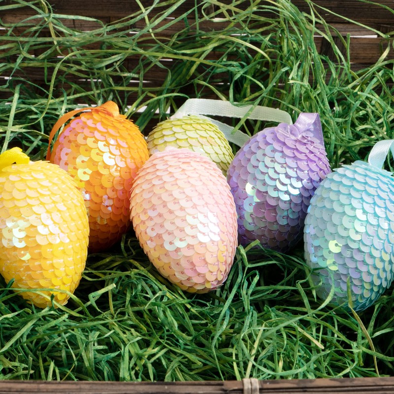 com-four® 12 x Easter eggs with sparkling sequins, sequin eggs