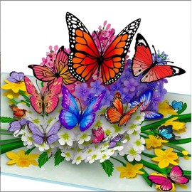 Nhgkju 3D Stereoscopic Greeting Card Butterfly Flower Valentine's Day Teacher's Day Goddess Day Premium Sense Festival Thank You Card Thanksgiving Card (Pop Up Card Butterflies on Flowers)