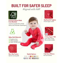 HAPIU Rayon from Bamboo Baby Footed Pajamas, 2 Way Zipper YKK, Footie for Baby Boy Girls, Newborn-24 Months, 3-Pack, Molten Lava&Strawberry Ice&Lemon Grass, 12-18 Months