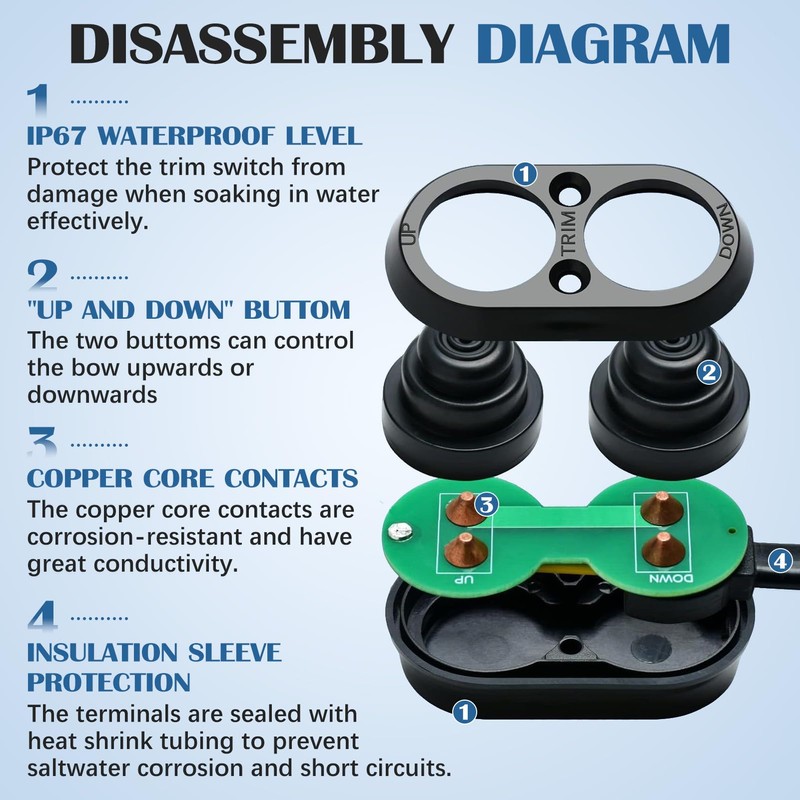 Boat Tilt Trim Switch Push Button Switch with IP67 Waterproof,