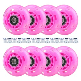 Wheelgoo 8pcs Inline Skate Wheels Led Light-Up Wheels 64/70/72/76/80mm w/Bushings 85-88A for Kids and Youth Beginners Children's Inline Skates Indoor/Outdoor Use (Pink, 64mm)