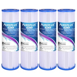PUREPLUS 5 Micron 10"x2.5" Whole House Pleated Sediment Filter for Well Water, Replacement Cartridge for Universal 10 inch RO System, W50PE, WFPFC3002, SPC-25-1050, FM-50-975, 801-50, WB-50W, 4Pack