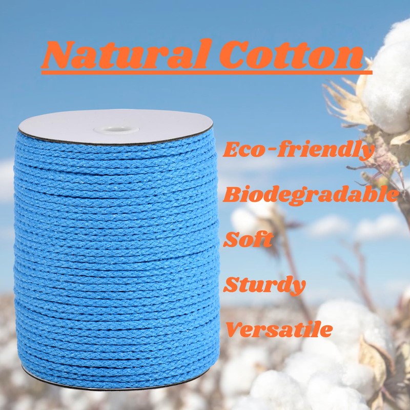CAQUBO 6mm Cotton Braided Macrame Cord 96 Yards (288 Ft)