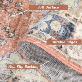 GarveeHome Washable Rug 5x7 Boho Area Rug Non Slip Distressed Rug Low Pile Accent Throw Rugs Stain Resistant Indoor Floor Carpet for Living Room, Orange