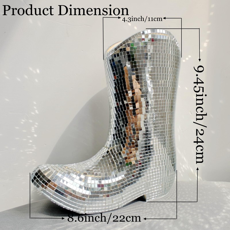 Handcrafted Disco Cowboy Boot Vase, Ceramic & Santiago Disco Ball