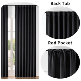 Joydeco 72 Inch Blackout Curtains for Bedroom, Black Out Curtains 72 Inch Long, Room Darkening Curtains & Drapes for Living Room Window Rod Pocket Back Tab (W52 x L72 Inch, Black)