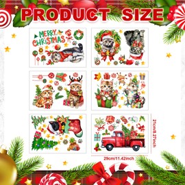 Geyoga 98 Pcs 6 Sheets Christmas Cat Window Clings Sticker Christmas Window Decals for Glass Xmas Window Decorations for Home Party Christmas Party Supplies