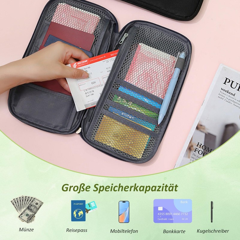 Diffaxy Passport Bag, Passport Organiser with Large Capacity, Portable Passport