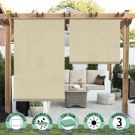 SunnyRoyal Patio Shades Roll Up Outdoor Exterior Roller Shades Roll Up Blinds for Patio Yard Deck Porch Balcony Backyard 6' W X 8.5' L Beige