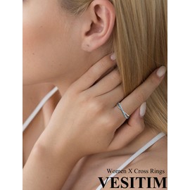 Vesitim Stackable Ring for Women 925 Sterling Silver X Criss Ring Wedding Eternity Band Birthstone Jewelry Size 5-10, Size 6, Created Aquamarine